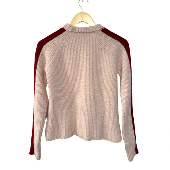 Jenni Kayne XS Iconic 100% Cashmere Fisherman Sweater $425 Light Pink Red Stripe - Picture 4 of 8